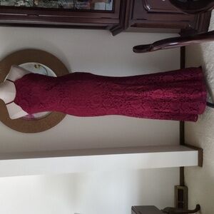 Lulu's Maroon Lace Maxi Dress